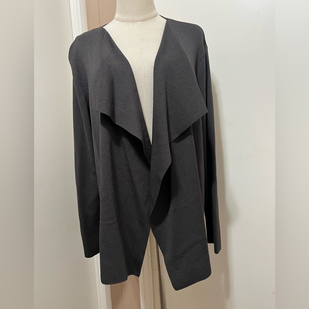 Jones New York Collection Brown open front waterfall cardigan XL Liquid Knit.